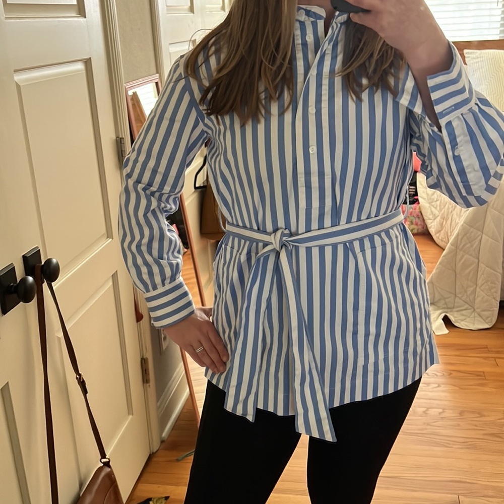 Club Monaco half-placket tunic blouse with belt medium / poplin stripe